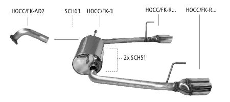 Bastuck Sportauspuff für Honda Civic 8 Dreitürer (FN) 2x 2x76mm, mit Lippe 20° schräg geschnitten