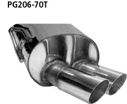 Bastuck Sportauspuff für Peugeot 206 CC für Fahrzeuge mit rundem Heckschürzenausschnitt 2x70mm, abgeschrägt