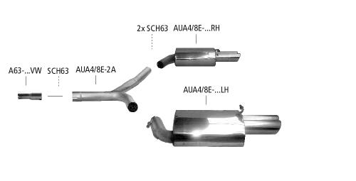 Bastuck Sportauspuff für Audi A4 Typ 8EC/B7 (Limousine) 2x 1x90mm, gerade