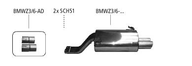 Bastuck Sportauspuff für BMW Z3 Roadster Typ E36/7(S) 2x76mm, 20° schräg geschnitten