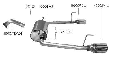 Bastuck Sportauspuff für Honda Civic 8 Dreitürer (FN) 2x 2x76mm, mit Lippe 20° schräg geschnitten
