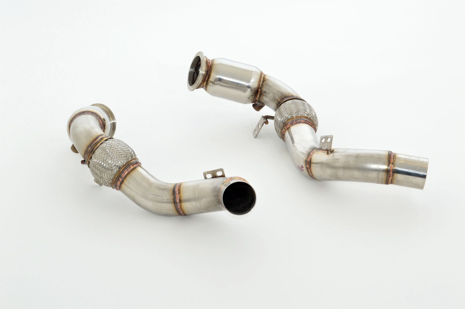 Friedrich Motorsport 2x 76mm Downpipe mit 200 Zellen HJS Sport-Kat. Edelstahl