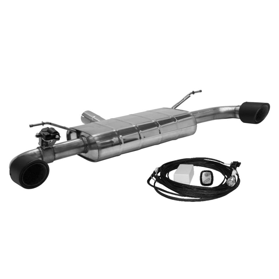 Bastuck Sportauspuff für Ford Focus IV Typ DEH (Schrägheck) mit Klappensteuerung 2x 1x100mm, 30° schräg geschnitten Race-Look Carbon
